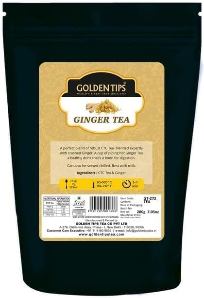 Golden Tips Special Ginger CTC Black Tea Indian Masala Chai Loose Leaves Pouch (100 Gram, 50 cups)