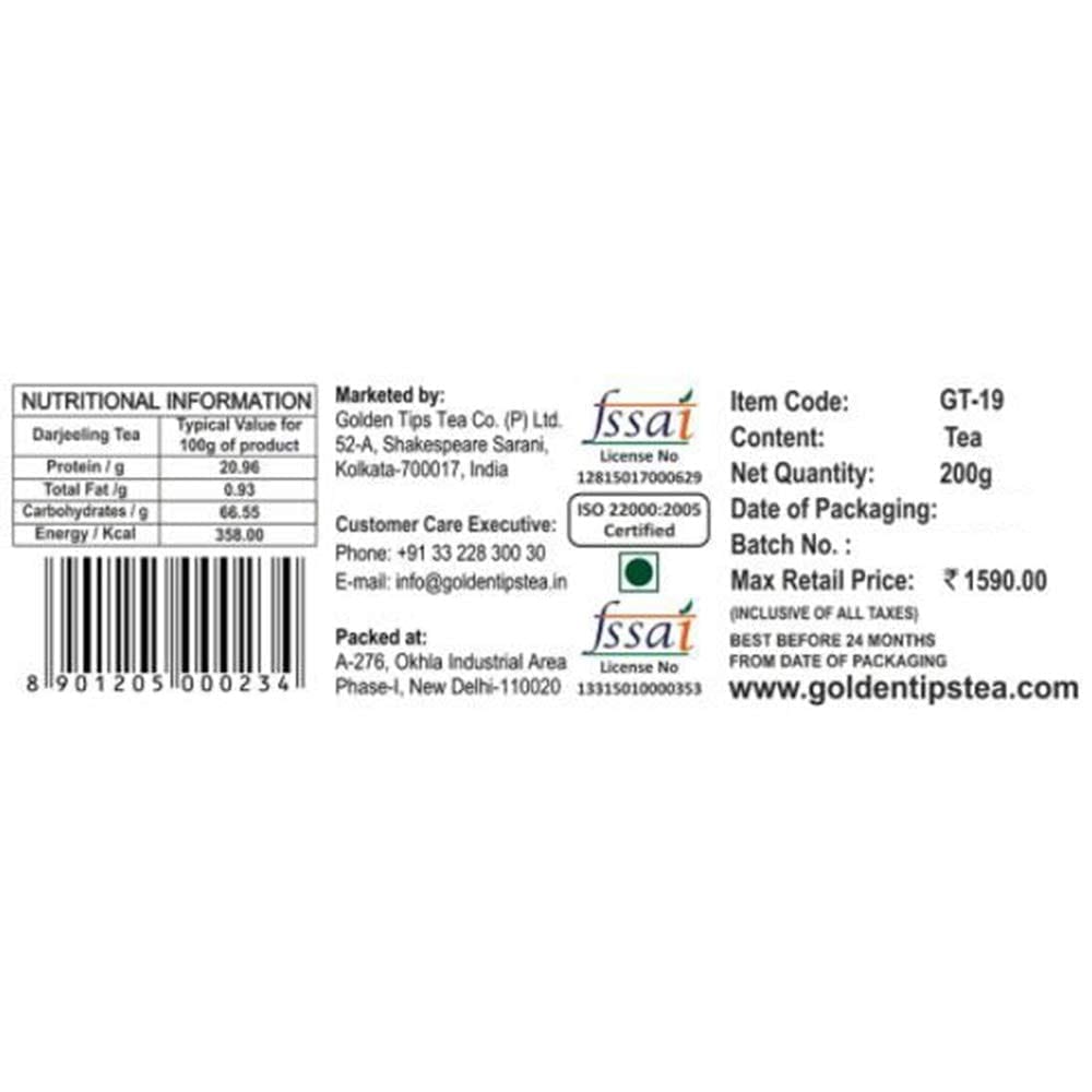 Golden Tips Queen Of Hills Premium Darjeeling Loose Leaves Tea Royal Brocade Cloth Bag (200 Gram, 100 cups)