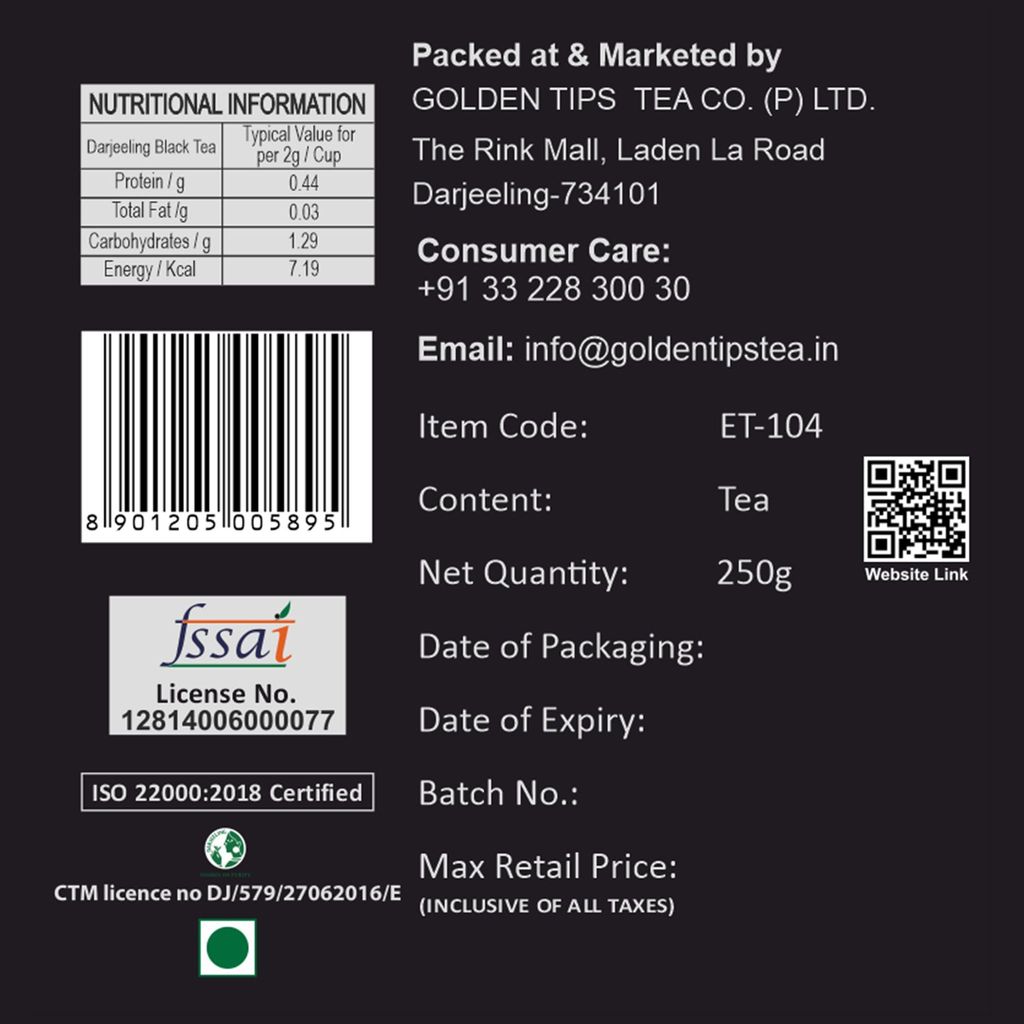 Golden Tips Summer Serenade Second Flush Darjeeling Black Tea (8.81oz - 250 gm - 125 Cups)