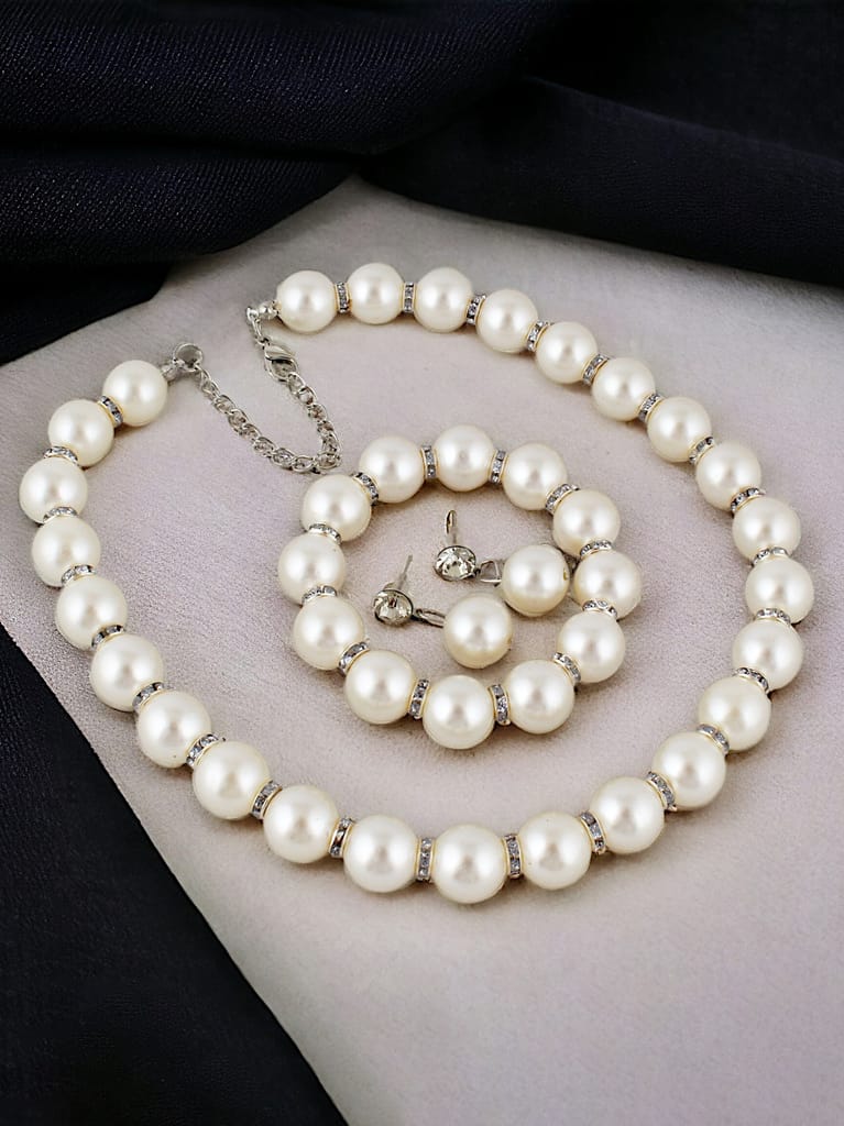 LUCKY JEWELLERY Fashion Jewelry for Women & Girls Pearl Necklace Set | Pearl Necklace With Bracelet And Earrings| Birthday Gift Women Anniversary Gift for Wife Valentine Gift for Girls (240-CHSM-1290)