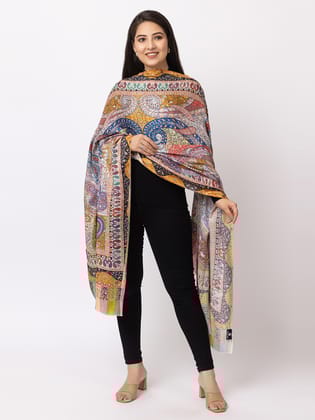 Toosh Moda Women's Emballished Beautiful Ethnic Winter Wear fine modal silk Digital Print Shawls (Mustard 100*200)