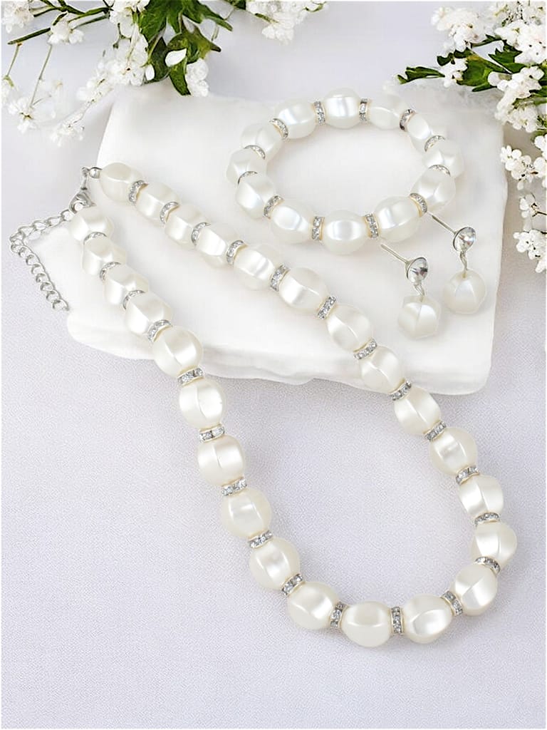 LUCKY JEWELLERY Fashion Jewelry for Women & Girls Pearl Necklace Set | Pearl Necklace With Bracelet And Earrings| Birthday Gift for Women Anniversary Gift for Wife Valentine Gift (240-CHSM-1293) - Jewellery Sets | Buy online on ZillyBuy