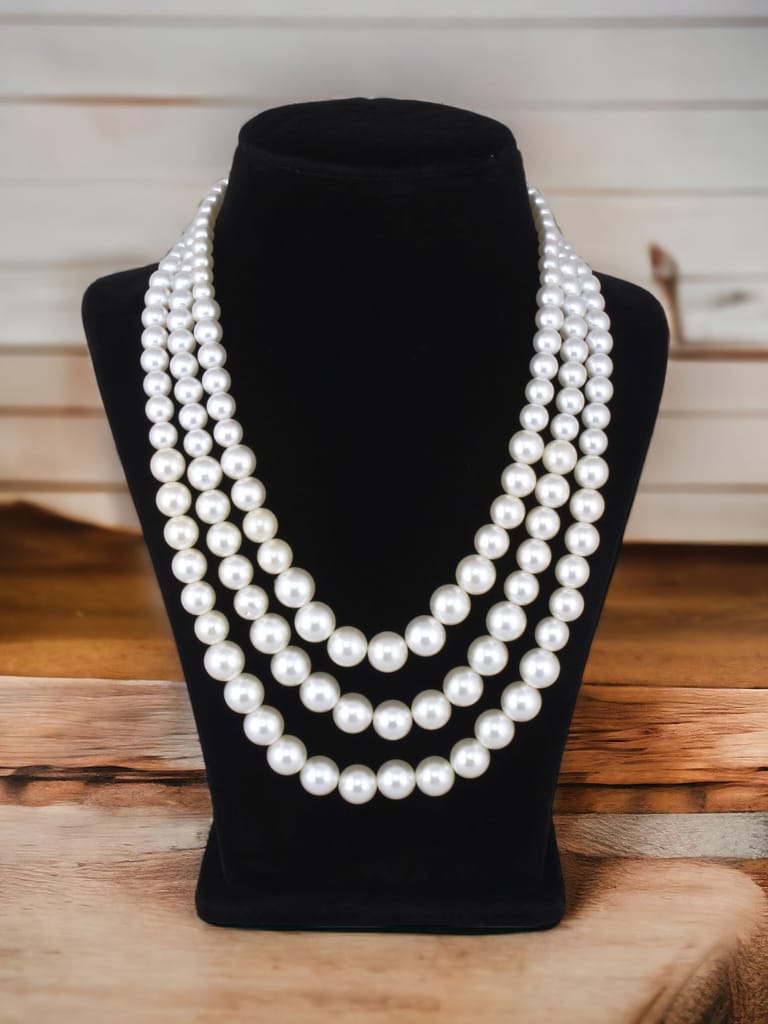 LUCKY JEWELLERY Fashion Jewelry for Women & Girls Three Layered Pearl Long Necklace Set|Pearl Necklace Set With Earrings|Birthday Gift Women Anniversary Gift for Wife Valentine Gift (400-CHSM-1294)
