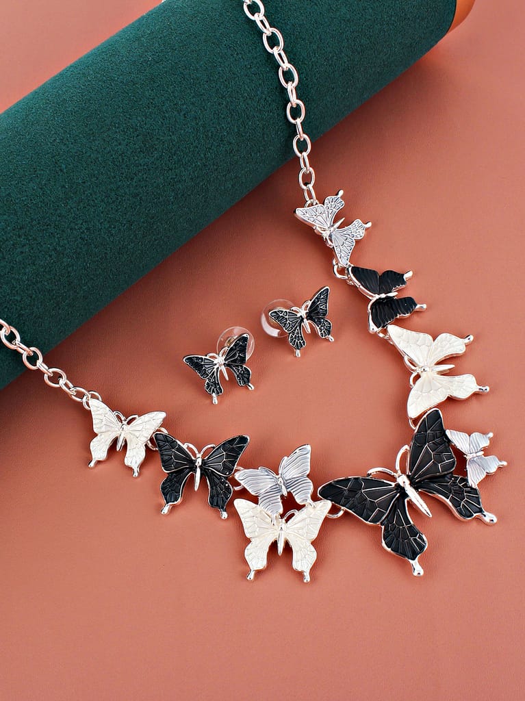 LUCKY JEWELLERY Fashion Jewelry for Women & Girls Butterfly Necklace Set |Silver Plating Necklace With Earrings|Birthday Gift Women Anniversary Gift for Wife Valentine Gift (480-CHSM1-1161-BLW) - Jewellery Sets | Buy online on ZillyBuy