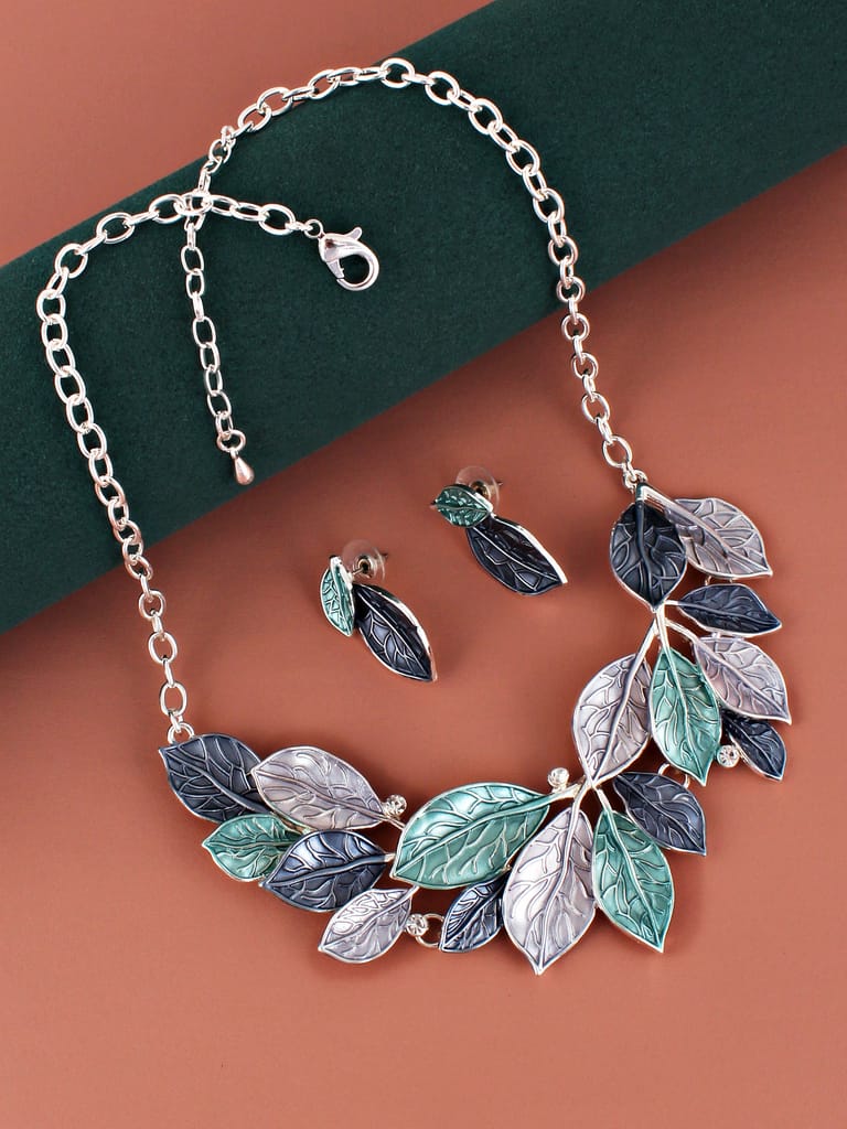 LUCKY JEWELLERY Fashion Jewelry for Women & Girls Necklace Set|Silver Plating Leaf Design Necklace With Earrings|Birthday Gift for Women Anniversary Gift for Wife Valentine Gift (480-CHSM1-1166-BLF) - Jewellery Sets | Buy online on ZillyBuy