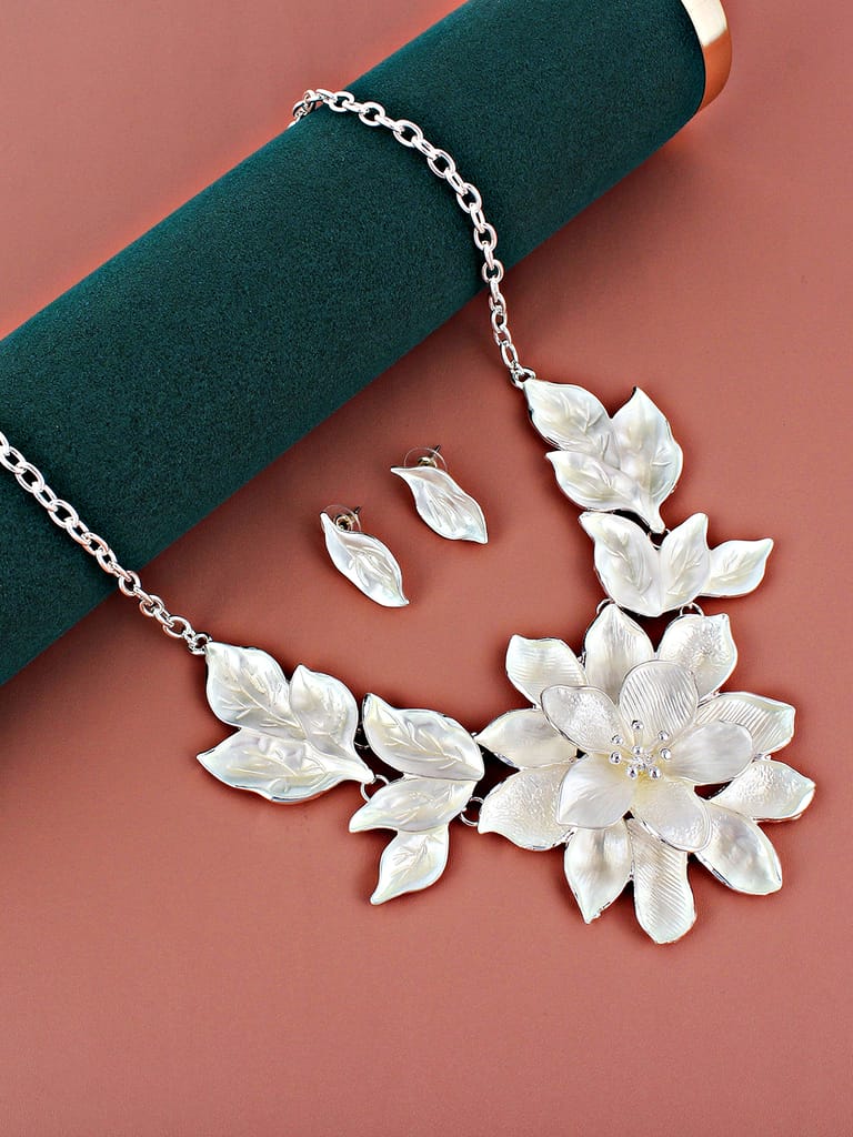 LUCKY JEWELLERY Fashion Jewelry for Women & Girls Necklace Set|Silver Plating Floral Necklace With Earrings|Birthday Gift Women Anniversary Gift for Wife Valentine Gift for Girls (480-CHSM1-1168-W) - Jewellery Sets | Buy online on ZillyBuy