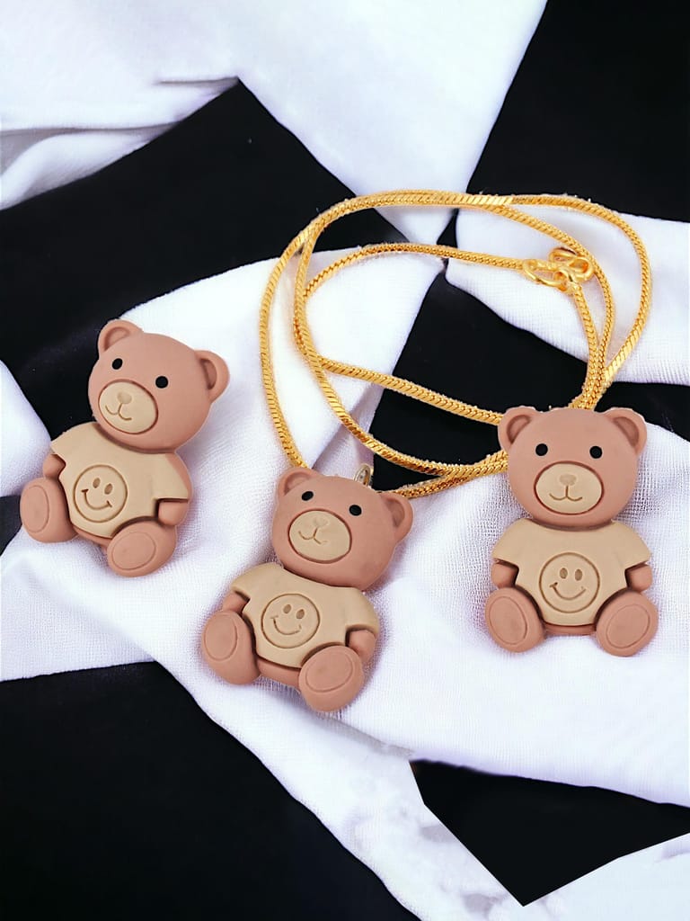 Lucky Jewellery Fashion Pendant Plastic Teddy Bear Necklace Locket With Studs Gold Plated Long Chain Pendants Chains Western Valentine Gifts Birthday For Girls & Women (150-CHL1P-1949)