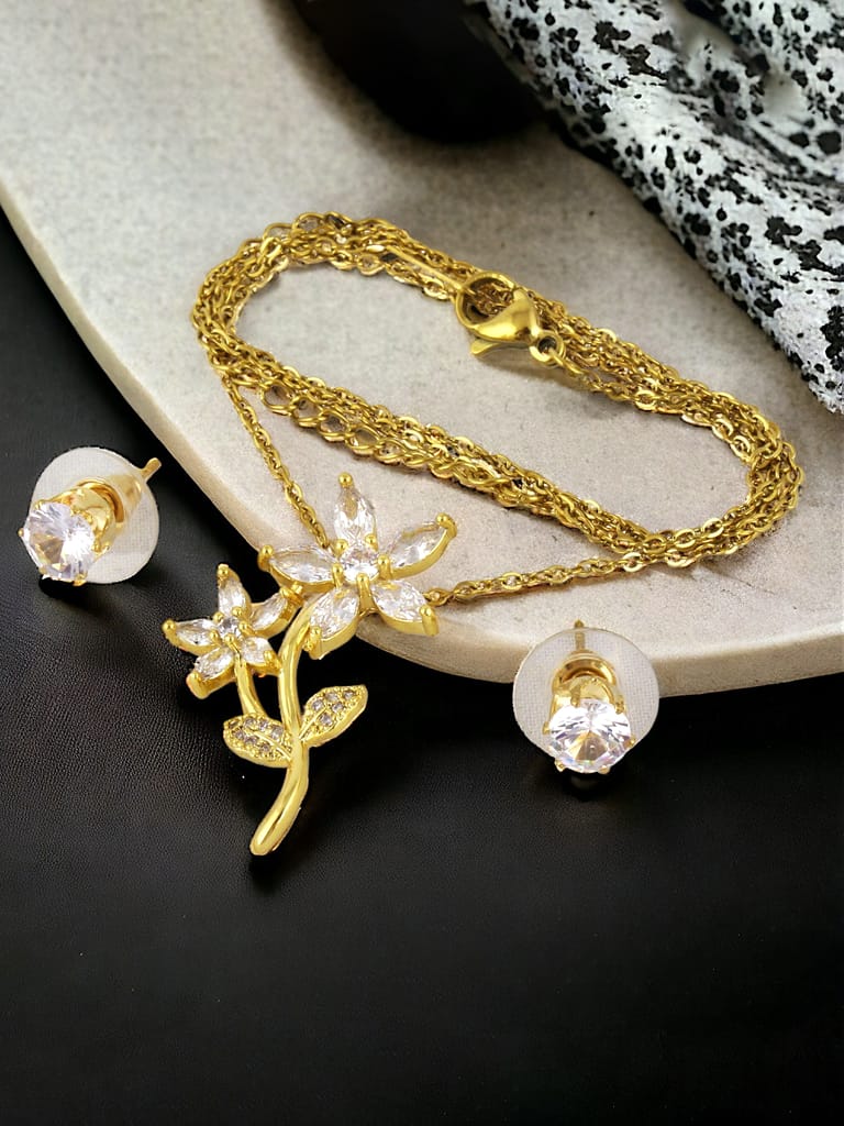 Lucky Jewellery Fashion Pendant Rhinestones Necklace Locket With Studs Long Chain Gold Plated Floral Design Pendants Chains Western Valentine Gifts Birthday For Girls & Women (330-CHL1S-1272)