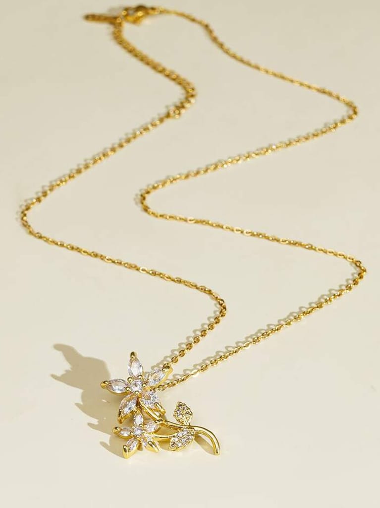 Lucky Jewellery Fashion Pendant Rhinestones Necklace Locket With Studs Long Chain Gold Plated Floral Design Pendants Chains Western Valentine Gifts Birthday For Girls & Women (330-CHL1S-1272)