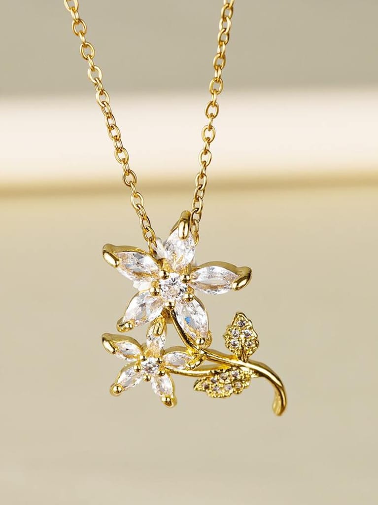 Lucky Jewellery Fashion Pendant Rhinestones Necklace Locket With Studs Long Chain Gold Plated Floral Design Pendants Chains Western Valentine Gifts Birthday For Girls & Women (330-CHL1S-1272)