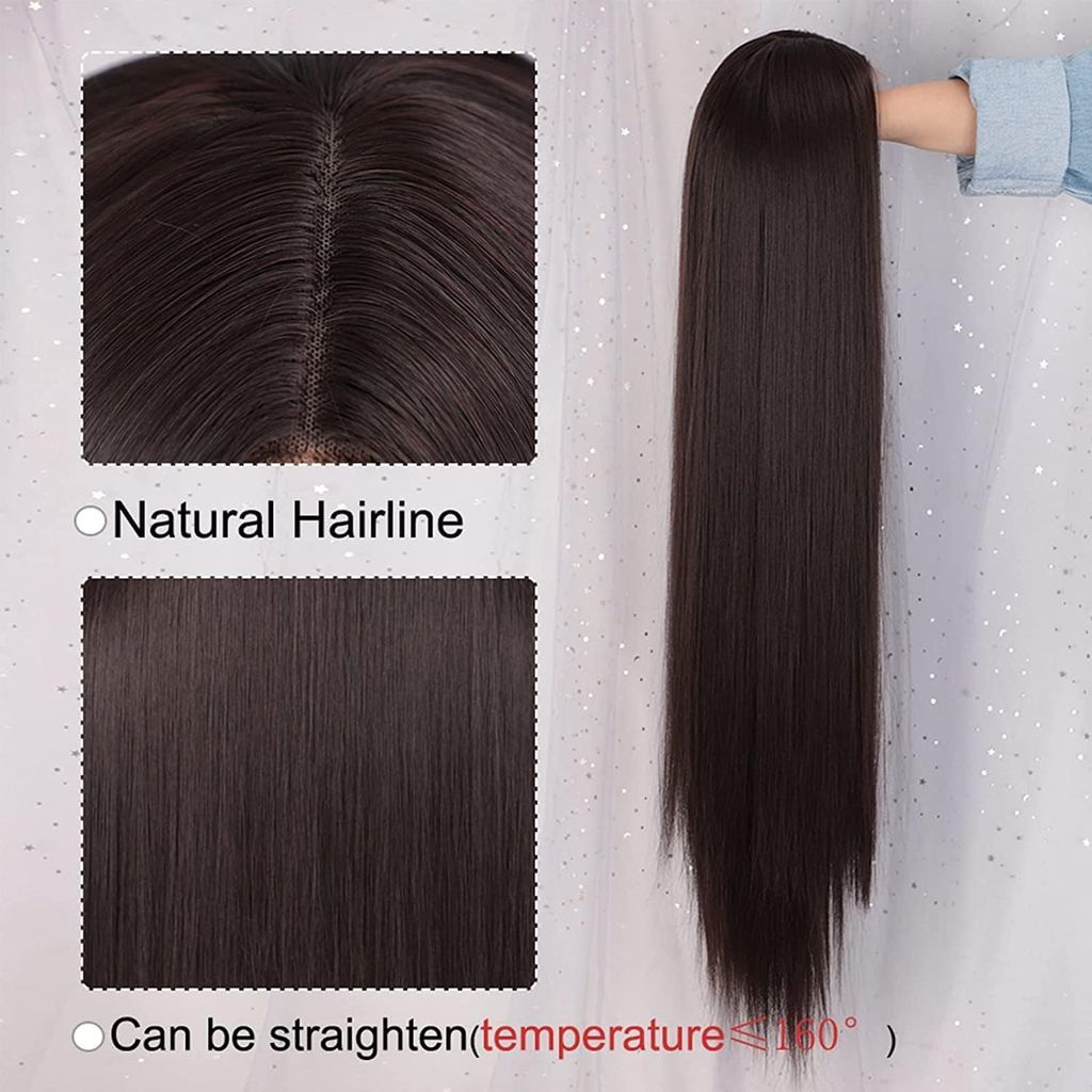 Akashkrishna Long Straight Natural Brown Full Head Wigs for Women Synthetic With Middle Part Wig (Pack of 1, Brown)