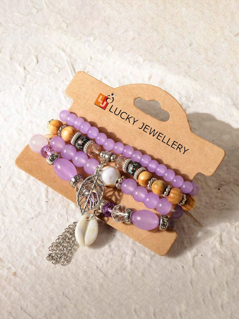 LUCKY JEWELLERY Latest Stylish Stackable Bracelets Tassel Stretch Bracelet Multilayer Beaded Bangle Bodhi Bracelets Hippie Jewelry Gifts for Teen Girls Bracelet for Women & Girls (215-CHB2M-1251-P)