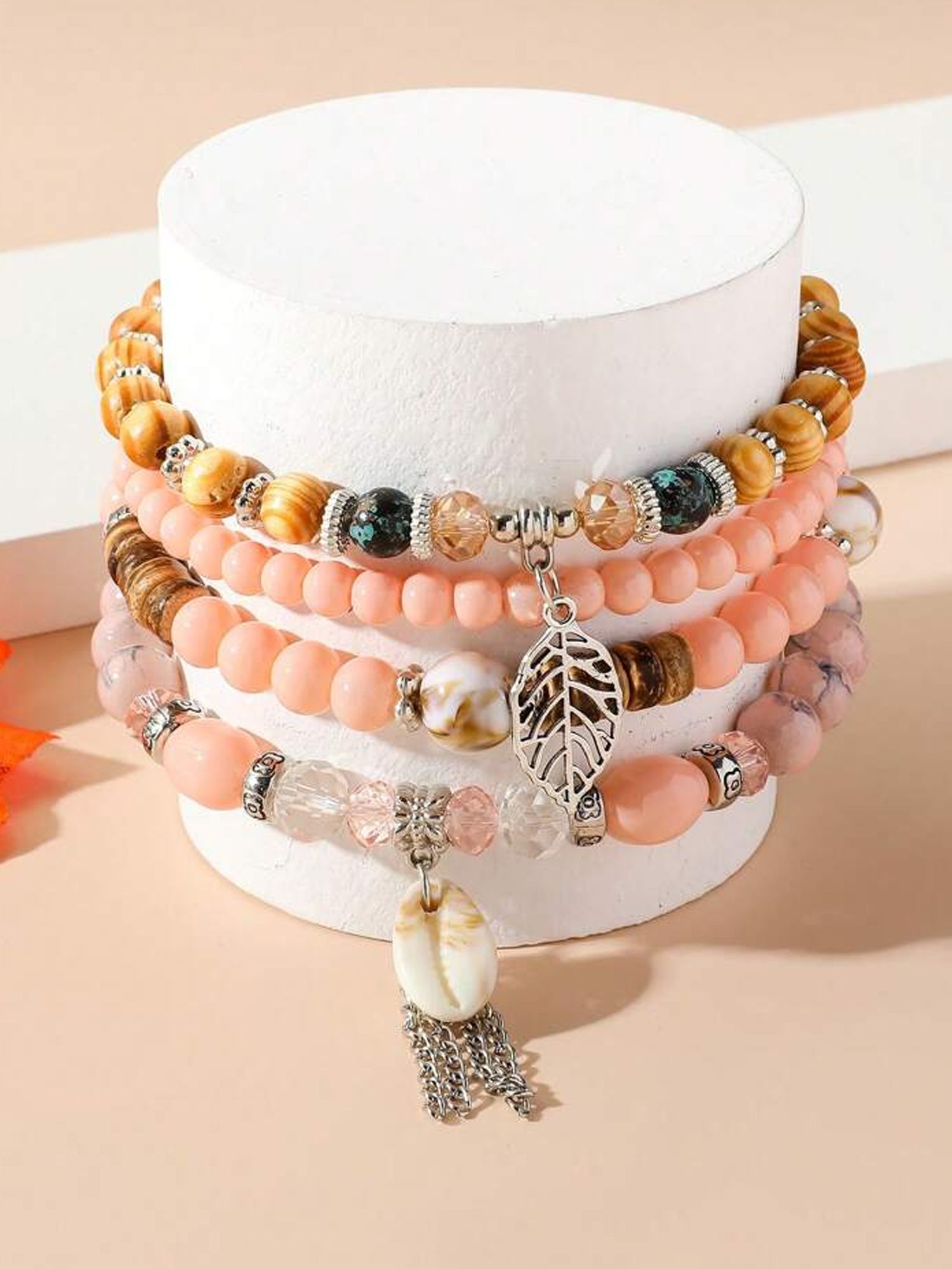 LUCKY JEWELLERY Latest Stylish Stackable Bracelets Tassel Stretch Bracelet Multilayer Beaded Bangle Bodhi Bracelets Hippie Jewelry Gifts for Teen Girls Bracelet for Women & Girls (215-CHB2M-1251-PH)