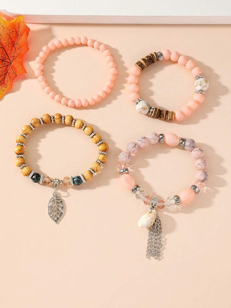 LUCKY JEWELLERY Latest Stylish Stackable Bracelets Tassel Stretch Bracelet Multilayer Beaded Bangle Bodhi Bracelets Hippie Jewelry Gifts for Teen Girls Bracelet for Women & Girls (215-CHB2M-1251-PH)