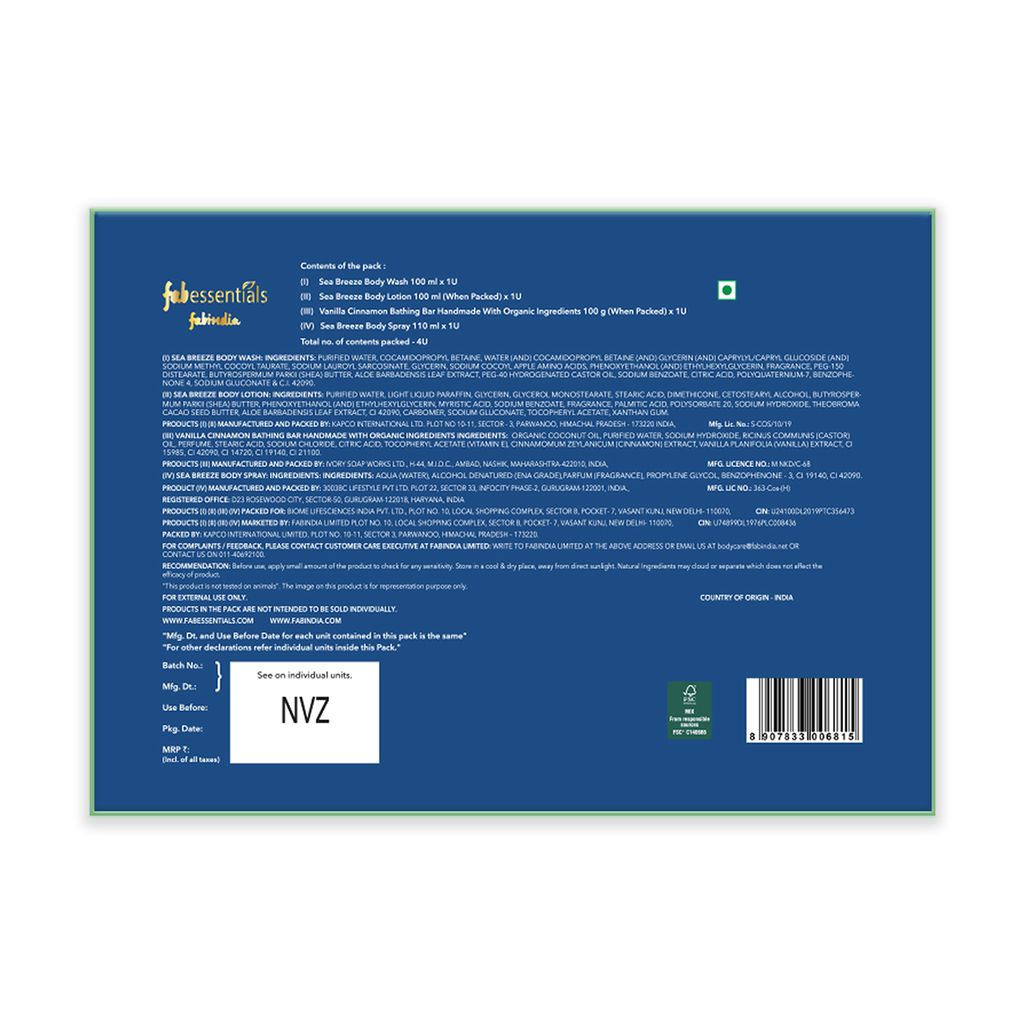 Fabessentials Sea Breeze Spa Body Care Gift Set 310 gm | Pack of 4 | For Men and Women | Premium Gifting