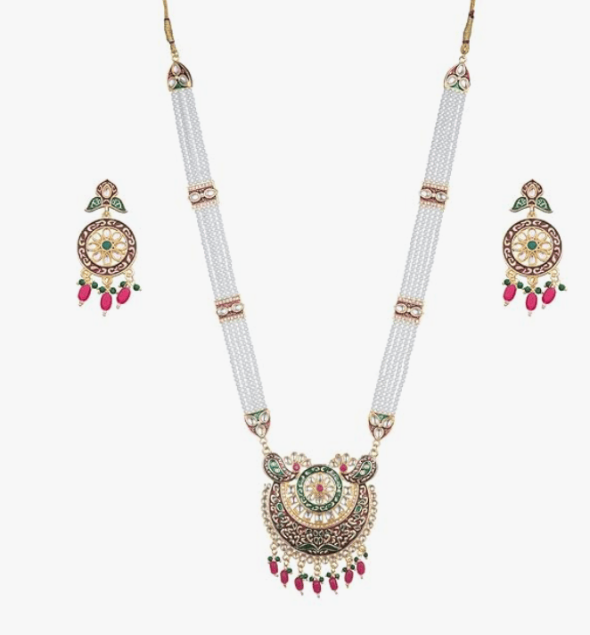 ARyee Rajwadi Pearl Long Rani Haar with Necklace Jewellery Set for