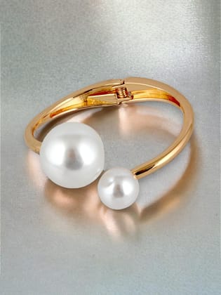 LUCKY JEWELLERY Fashion Jewellery Stylish Gold Plating Bangle Big and Small Pearl Adjustable Cuff Bracelets Gifts for Teen Girls Bracelet for Women & Girls (375-CHB2-1304)