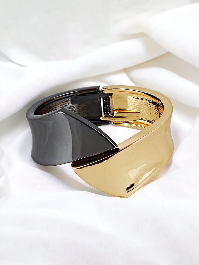 LUCKY JEWELLERY Fashion Jewellery Stylish Latest Gold and Black Color Bangle Adjustable Cuff Bracelets Gifts for Teen Girls Bracelet for Women & Girls (400-CHB2-1299)