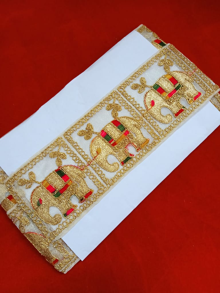 Gold Embroidered Elephant Border Lace - Ethnic Craft Embellishment