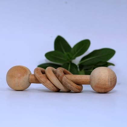 Greenwoods dumbbell rattle with rings made from Neem wood