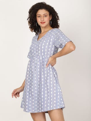 Blue Printed Fit and Flare Dress