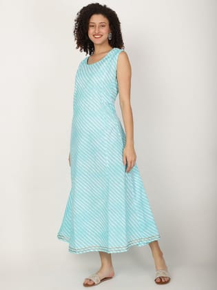 Striped Round Neck Sleeveless Cotton A-line Kurta