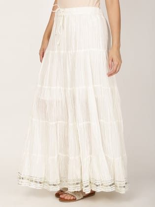 Gotta Patti Detail Pure Cotton Maxi Tiered Skirt Gotta Patti Detail Pure Cotton Maxi Tiered Skirt