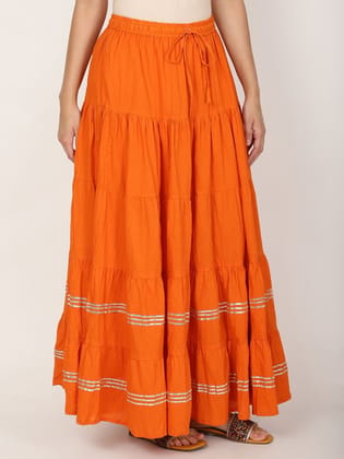 Gotta Patti Detail Pure Cotton Maxi Tiered Skirt Gotta Patti Detail Pure Cotton Maxi Tiered Skirt