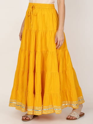 Gotta Patti Detail Pure Cotton Maxi Tiered Skirt Gotta Patti Detail Pure Cotton Maxi Tiered Skirt