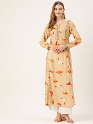 Women Quirky Printed Thread Work Kurta
