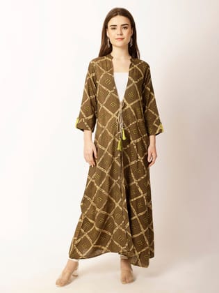 Floral Ethnic Printed Open Front Longline Shrug