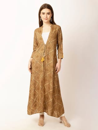 Floral Ethnic Printed Open Front Longline Shrug Floral Ethnic Printed Open Front Longline Shrug