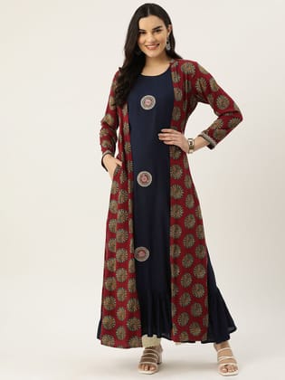 Women Ethnic Motifs Embellished Mirror Work Anarkali Kurta With A Jacket
