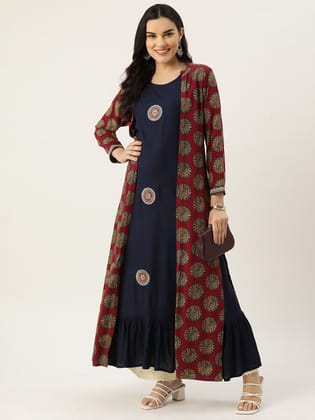 Women Ethnic Motifs Embellished Mirror Work Anarkali Kurta With A Jacket