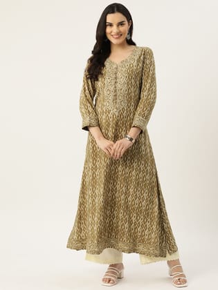 Women Ikat Print Thread Work Indie Prints Anarkali Kurta