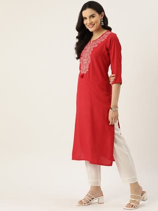 Women Yoke Design Embroidered Thread Work Kurta Women Yoke Design Embroidered Thread Work Kurta