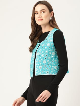 Geometric Pure Cotton Crop Tailored Jacket with Embroidered Detail Geometric Pure Cotton Crop Tailored Jacket with Embroidered Detail