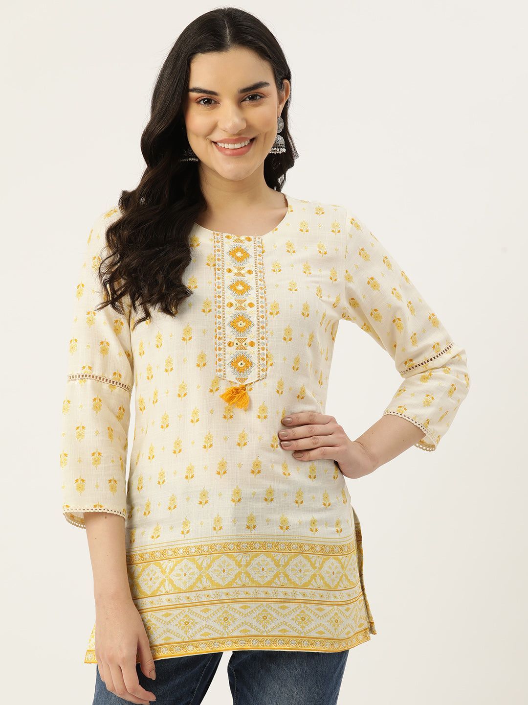 Ethnic Motifs Printed Thread Work Pure Cotton Kurti