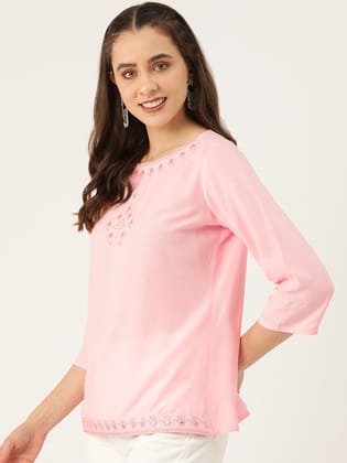 Ethnic Motifs Embroidered Kantha Work Pure Cotton Kurti