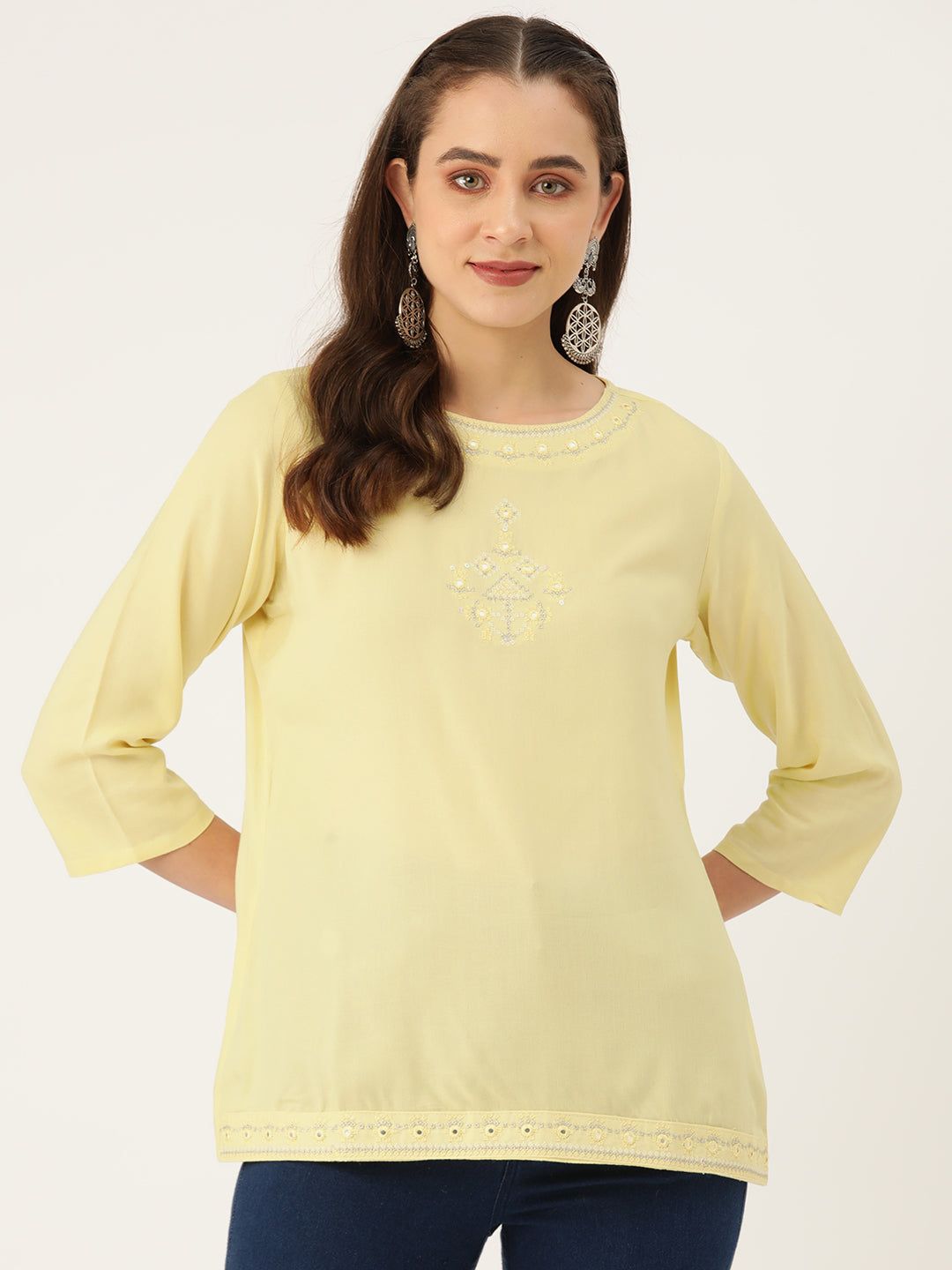 Ethnic Motifs Embroidered Mirror Work Pure Cotton Mirror Work Kurti