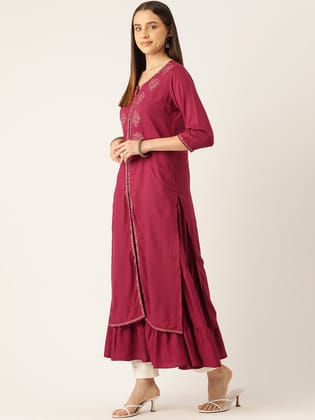 Women Floral Thread Work Kurta Women Floral Thread Work Kurta