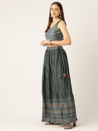 Foil Printed Sequinned Ready to Wear Lehenga & Blouse With Dupatta & Potli
