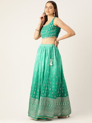 Embroidered Sequinned Ready to Wear Lehenga & Blouse With Dupatta Embroidered Sequinned Ready to Wear Lehenga & Blouse With Dupatta