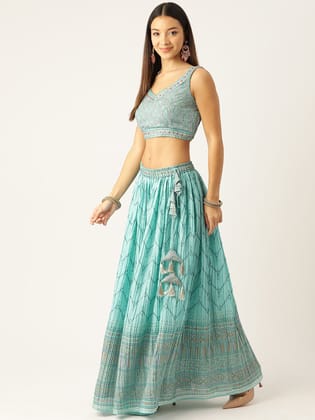 Mirror Work Ready to Wear Lehenga & Blouse With Dupatta