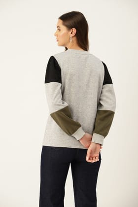 Women Grey Colourblocked Pullover Sweatshirt