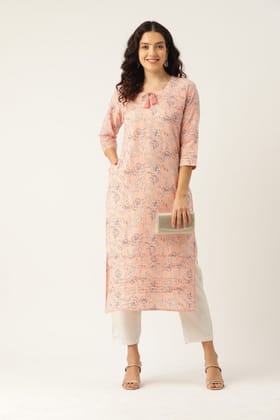 Women Peach Printed Pintuck Kurta