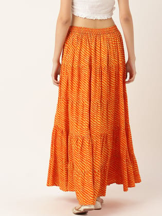 Women Leheriya Striped Tiered Cotton Maxi Skirt Women Leheriya Striped Tiered Cotton Maxi Skirt