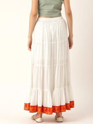 Women White Solid Tiered Cotton Maxi Skirt Women White Solid Tiered Cotton Maxi Skirt