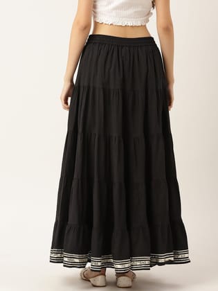 Women Solid Tiered Cotton Gotta Patti Maxi Skirt Women Solid Tiered Cotton Gotta Patti Maxi Skirt