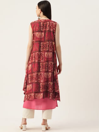 Geometric Embroidered Mirror Work Kurta with Shrug